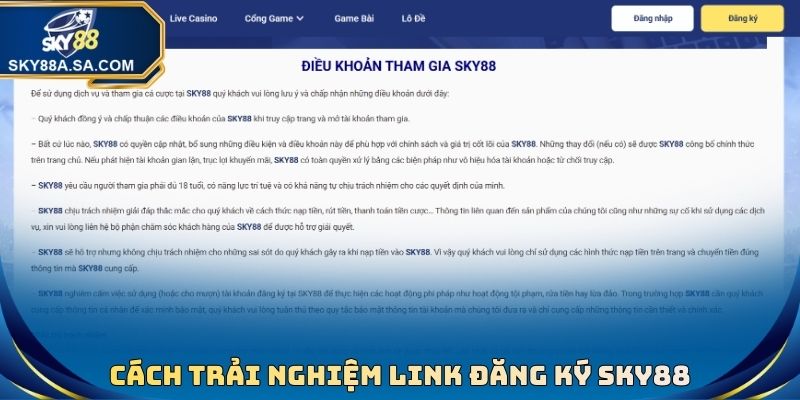 Cách trải nghiệm Link đăng ký Sky88 mới nhất